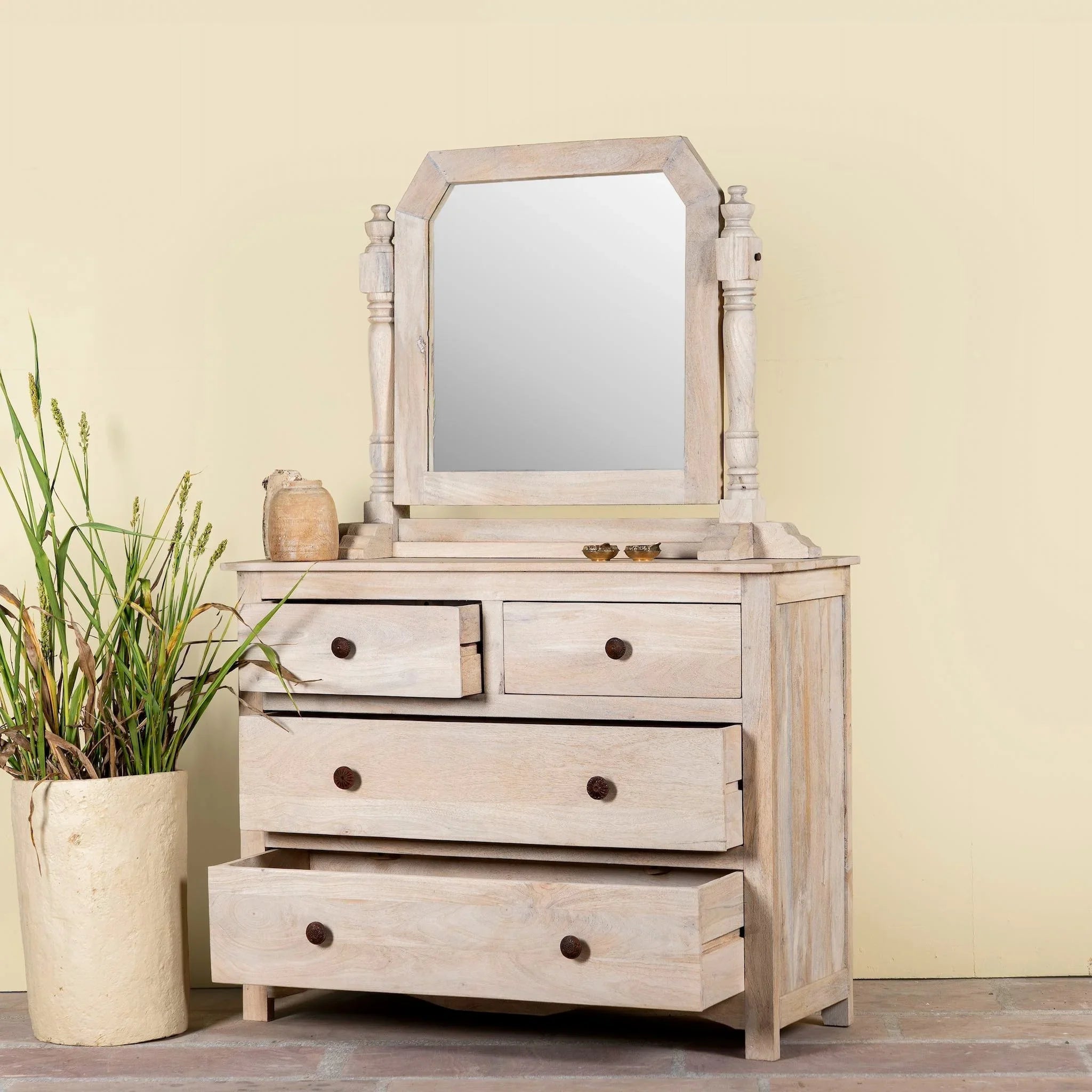 Ishani Mango Wood Dressing Table with Mirror - DOBRI ARTS AU