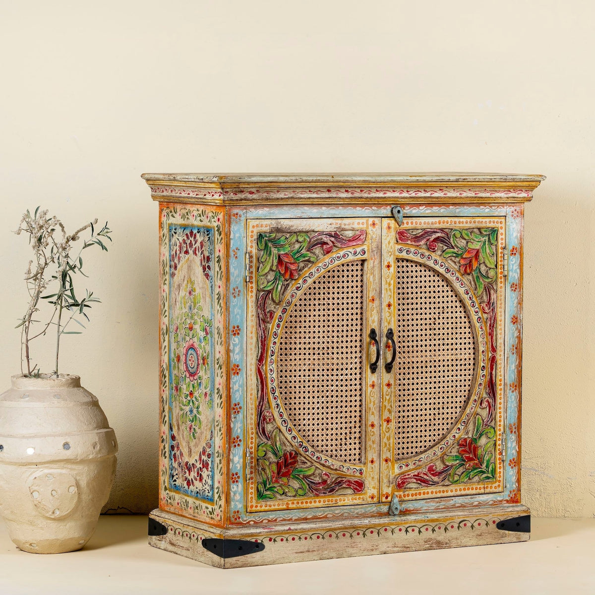 Ivaan Hand-Painted Rattan Door Cabinet - DOBRI ARTS AU