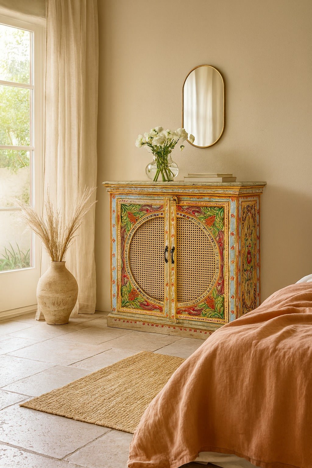 Ivaan Hand-Painted Rattan Door Cabinet - DOBRI ARTS AU
