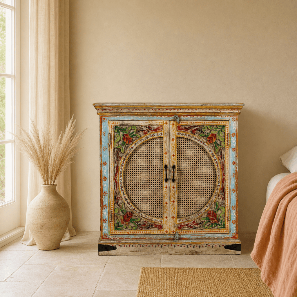 Ivaan Hand-Painted Rattan Door Cabinet - DOBRI ARTS AU