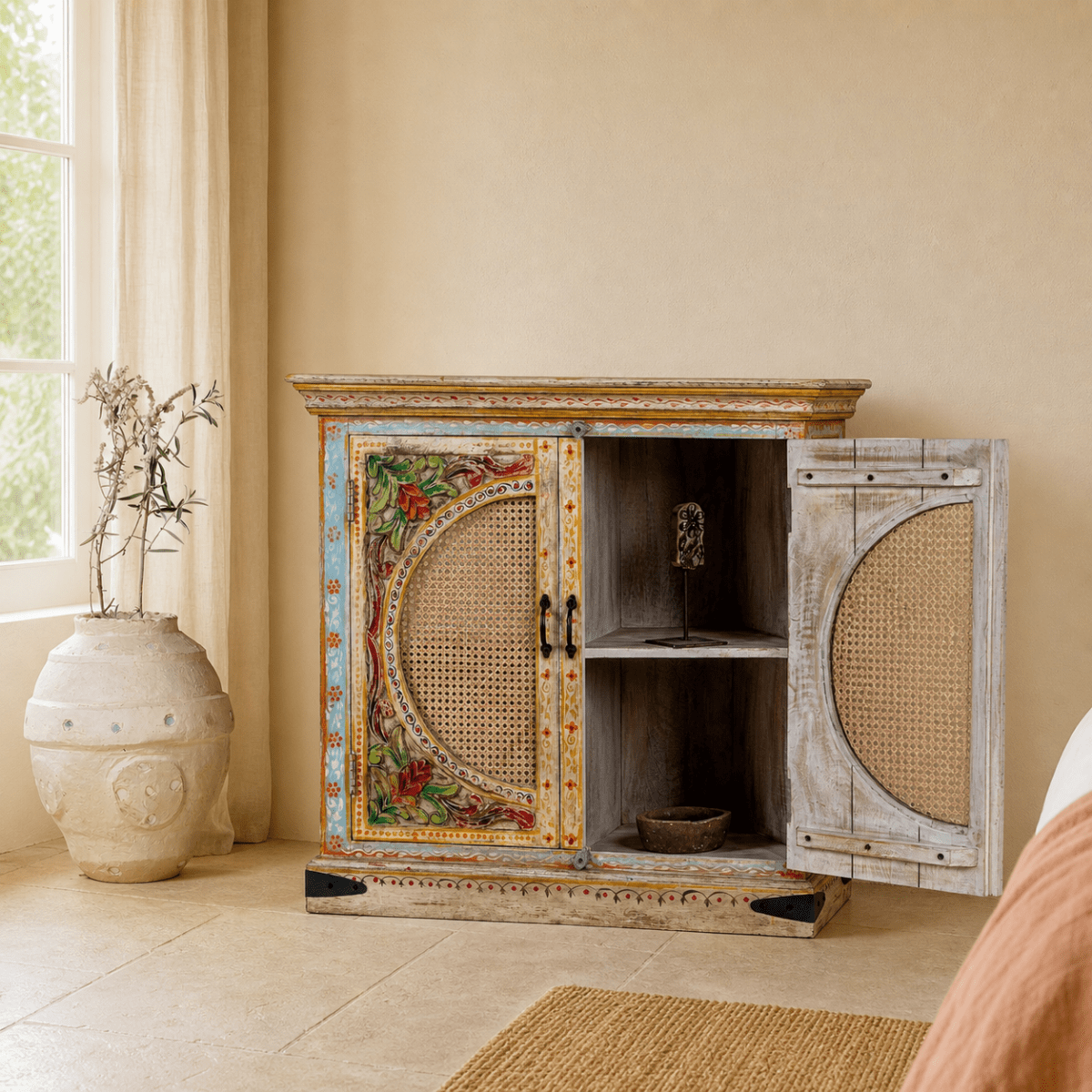 Ivaan Hand-Painted Rattan Door Cabinet - DOBRI ARTS AU