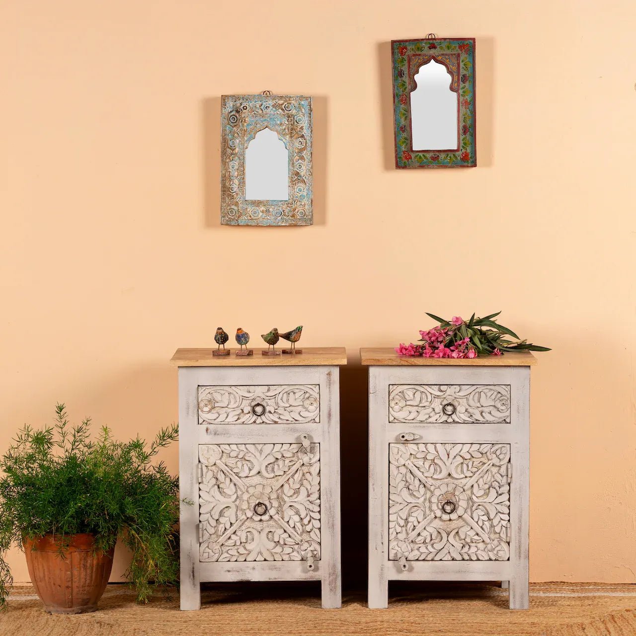 Ivana Carved Bedside Cabinet Set - DOBRI ARTS AU