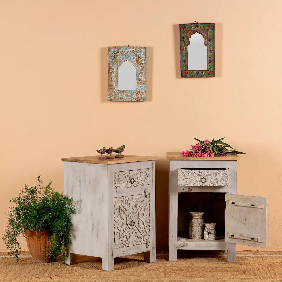 Ivana Carved Bedside Cabinet Set - DOBRI ARTS AU