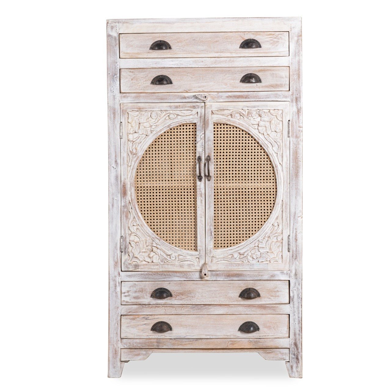 Ivora Hand-Carved Cane Door Wooden Storage Cabinet - DOBRI ARTS AU