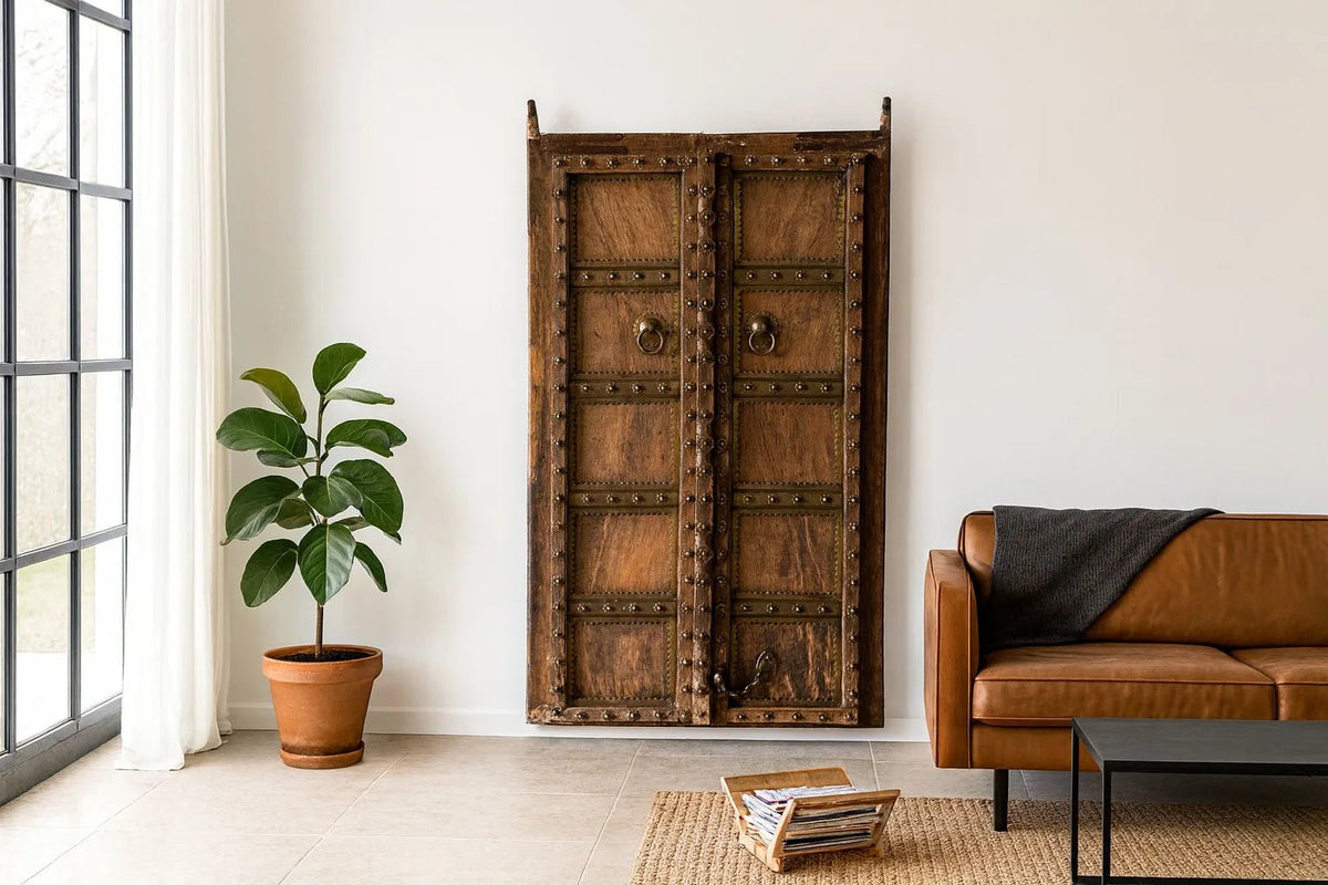 Jaina Heritage Studded Teak Double Door Panel - DOBRI ARTS AU