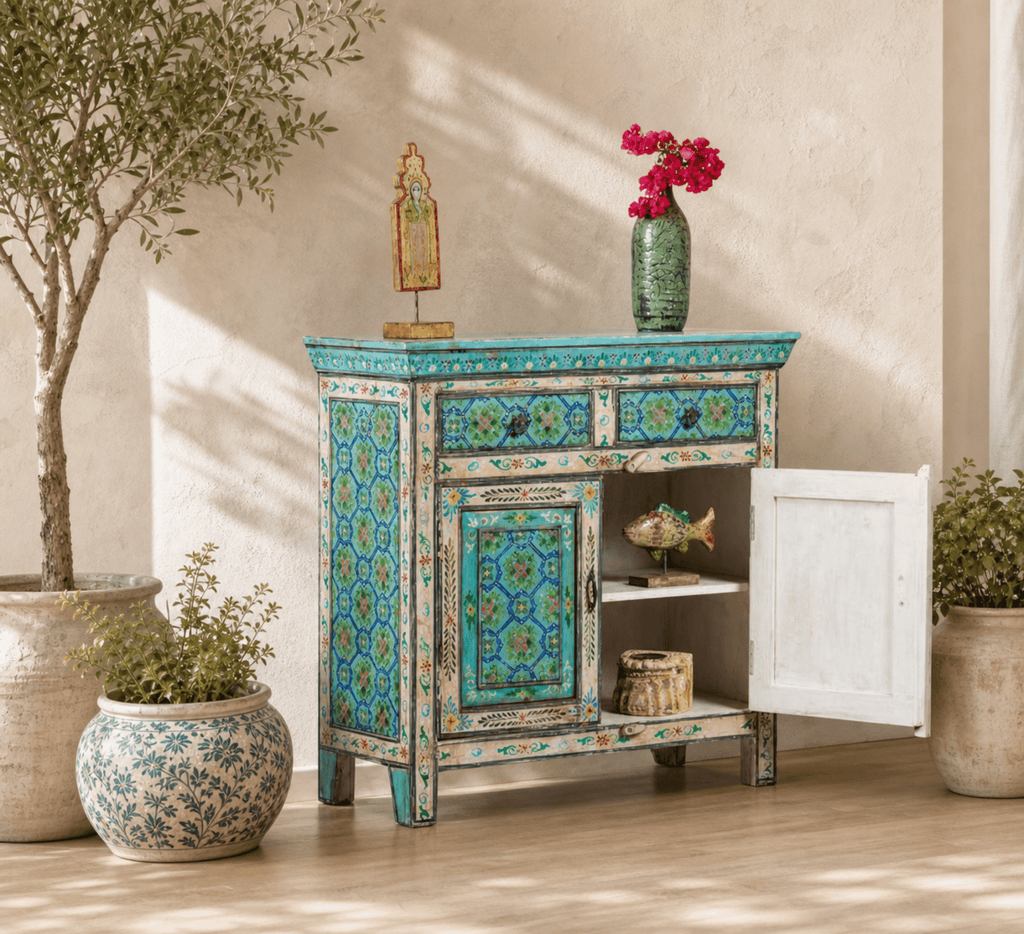 Jaipur Mosaic Hand-Painted Wooden Sideboard - DOBRI ARTS AU