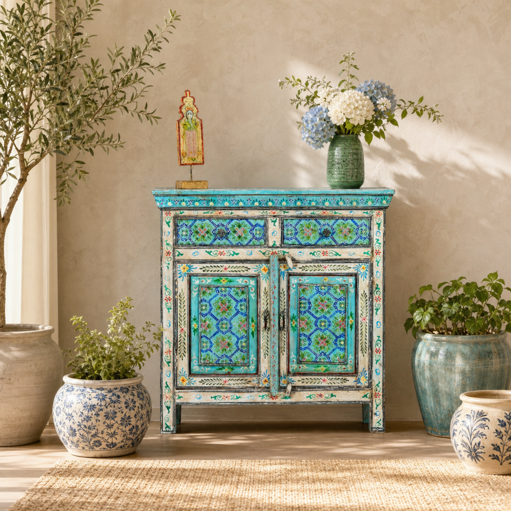 Jaipur Mosaic Hand-Painted Wooden Sideboard - DOBRI ARTS AU