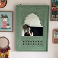Jaipur Sage Green Hand-Carved Wooden Wall Mirror - DOBRI ARTS AU
