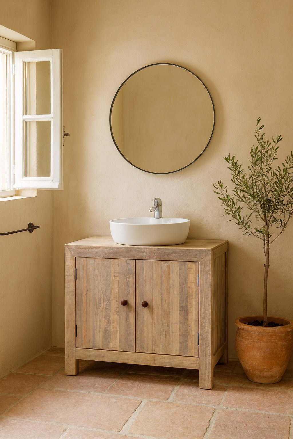 Jasleen Natural Wood Vanity Cabinet - DOBRI ARTS AU