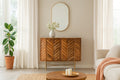 Jayapal Chevron Carved Mango Wood Cabinet with Brass Base - DOBRI ARTS AU