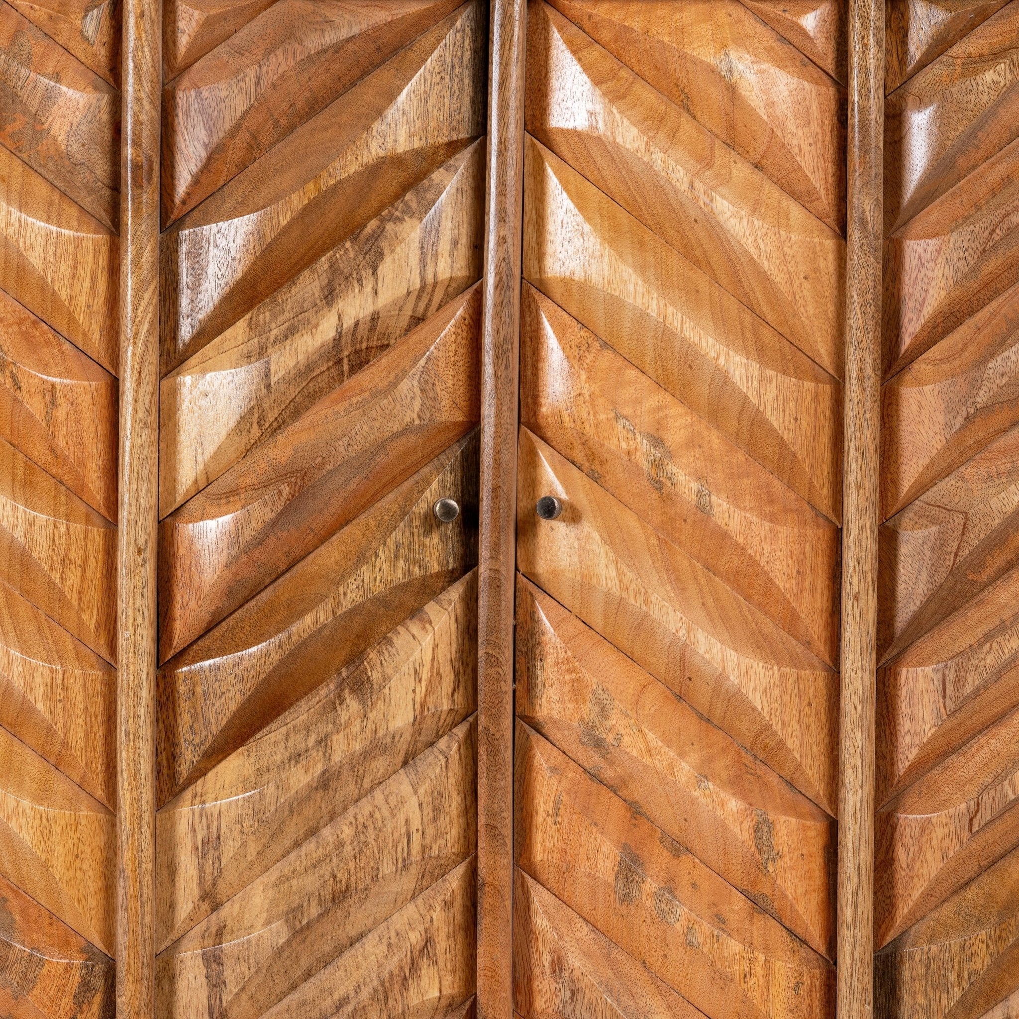 Jayapal Chevron Carved Mango Wood Cabinet with Brass Base - DOBRI ARTS AU