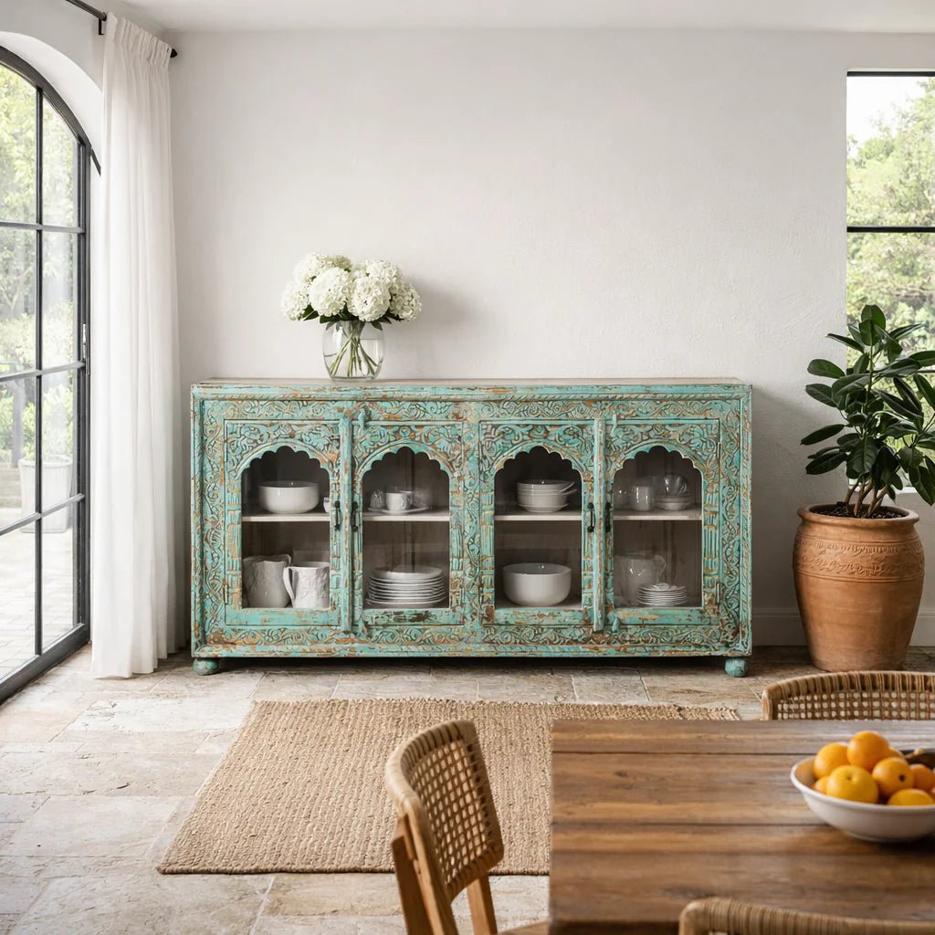 Jesar Vintage Glass Door Wooden Sideboard - DOBRI ARTS AU
