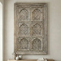 Jharokha-Inspired Hand-Carved Wooden Wall Panel with Lattice Detailing - DOBRI ARTS AU