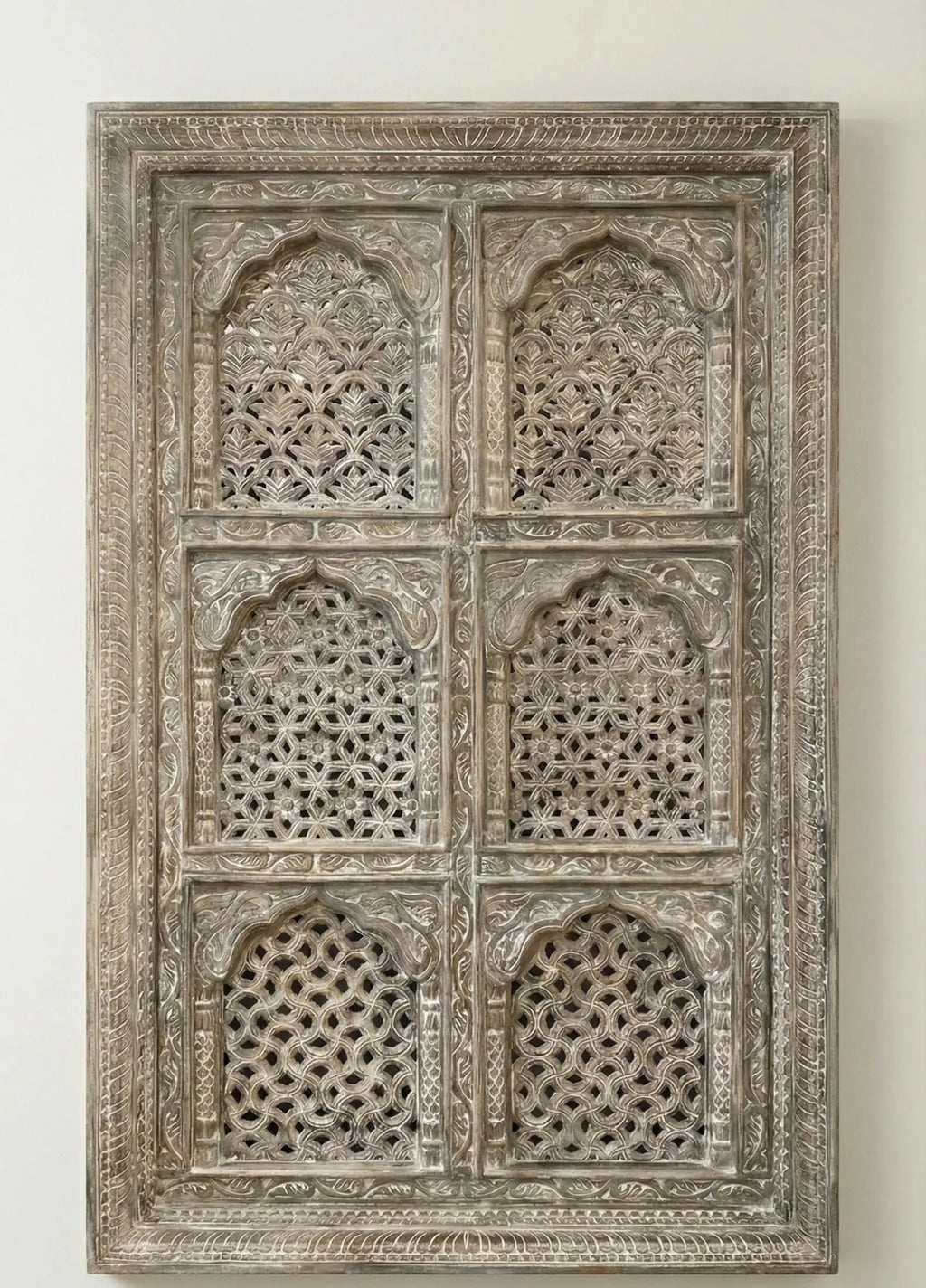 Jharokha-Inspired Hand-Carved Wooden Wall Panel with Lattice Detailing - DOBRI ARTS AU
