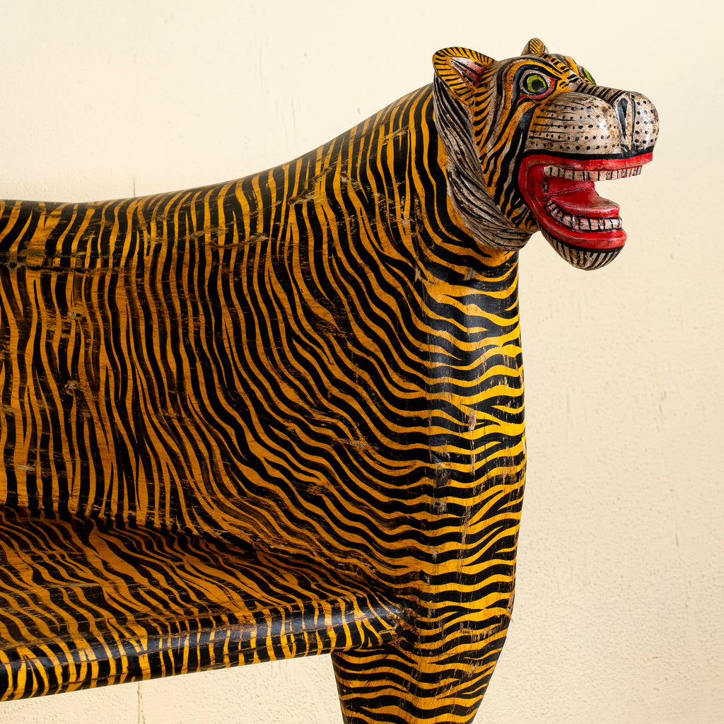 Jivin Hand-Painted Double-Headed Tiger Bench – Exotic Folk Art Animal Accent Seat, 160cm - DOBRI ARTS AU