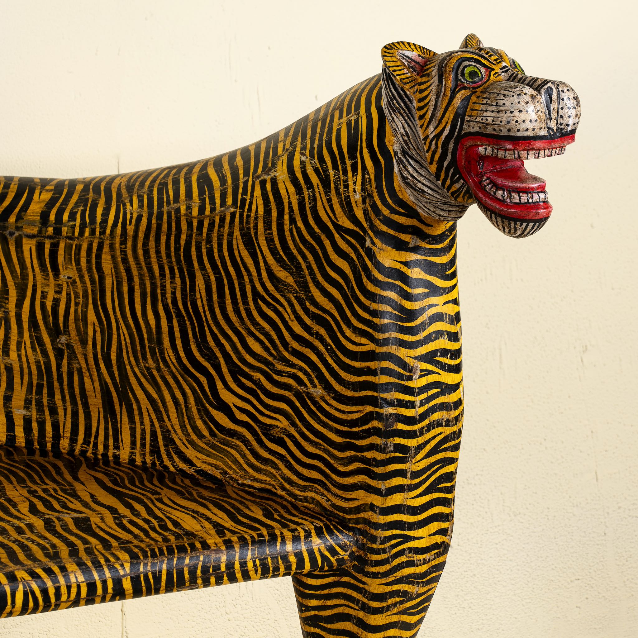 Jivin Hand-Painted Double-Headed Tiger Bench – Exotic Folk Art Animal Accent Seat, 160cm - DOBRI ARTS AU