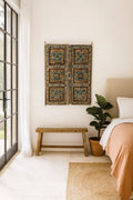 Jodhani Vintage Blue Floral Teak Door Panel - DOBRI ARTS AU