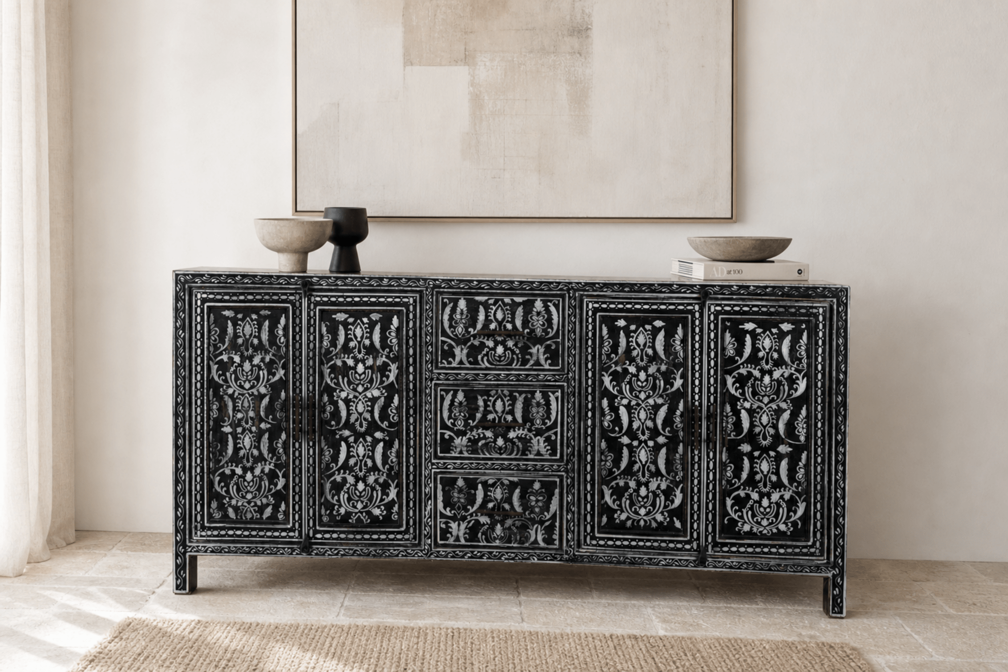 Kaira Black Hand-Painted Sideboard - DOBRI ARTS AU