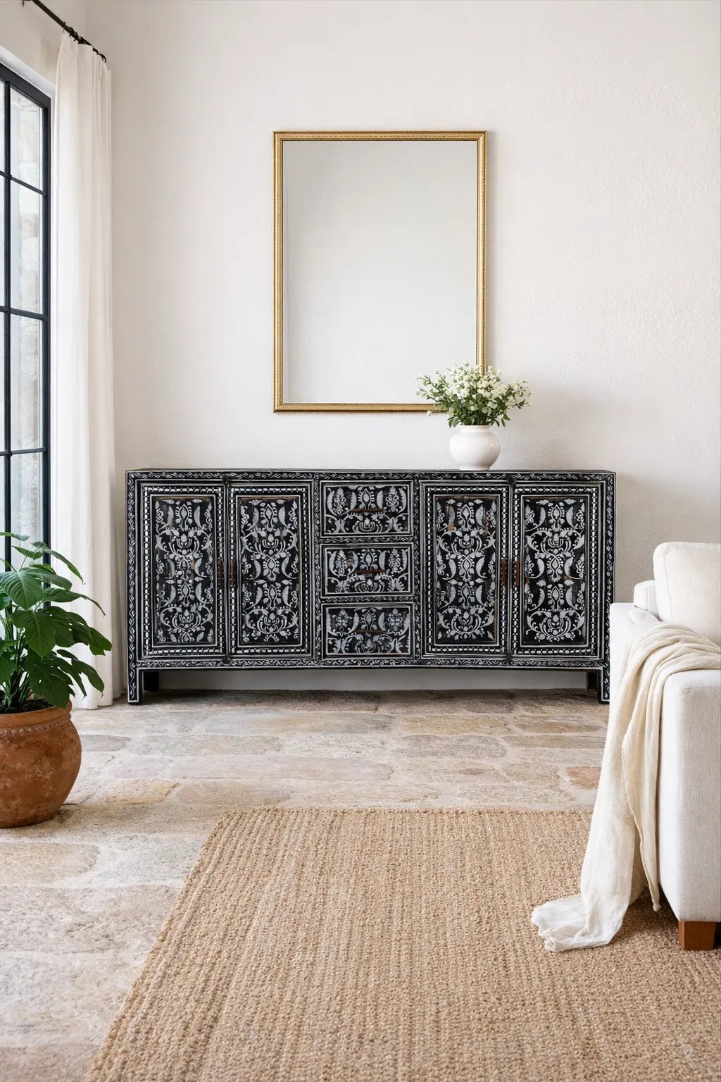 Kaira Black Hand-Painted Sideboard - DOBRI ARTS AU