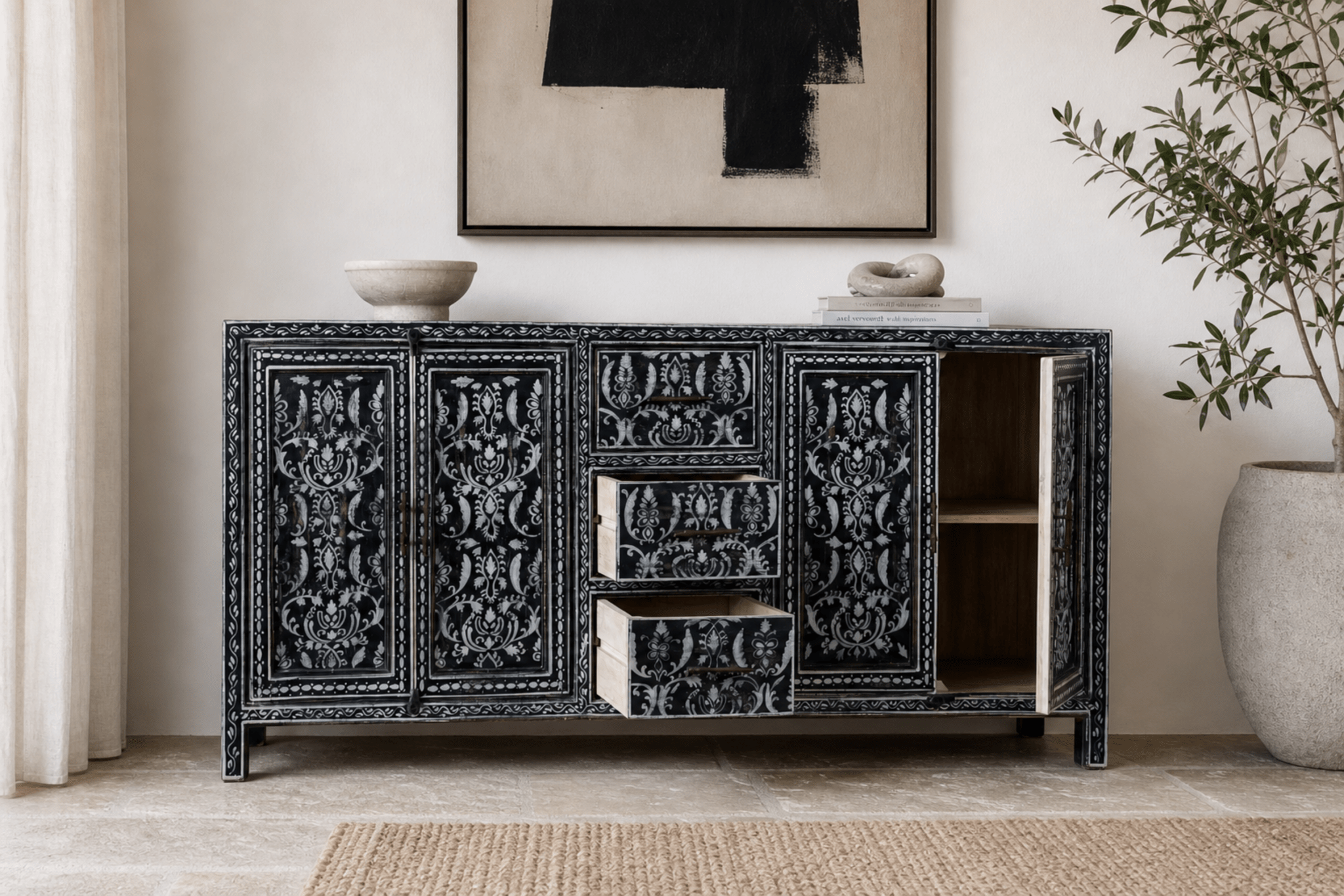 Kaira Black Hand-Painted Sideboard - DOBRI ARTS AU