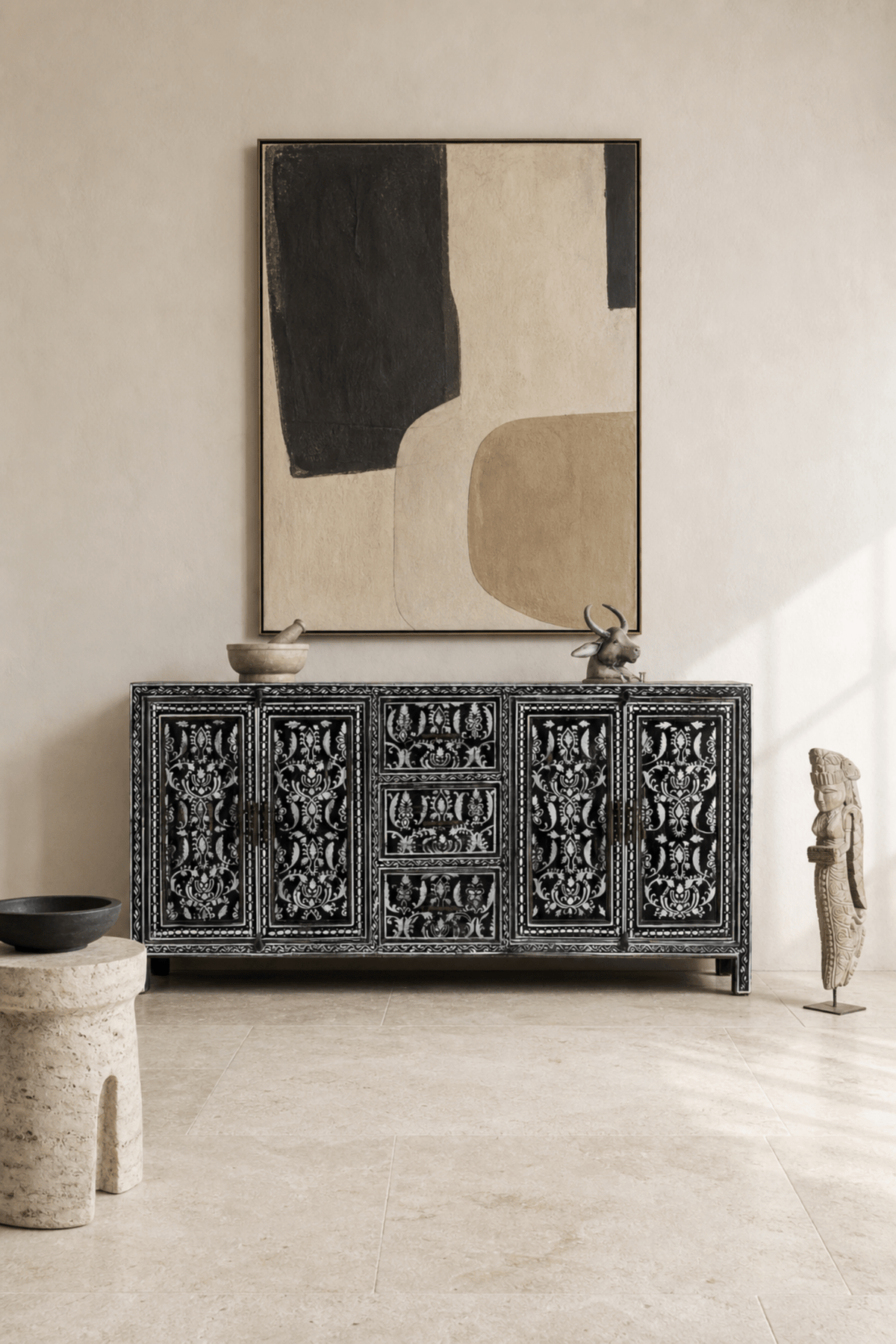 Kaira Black Hand-Painted Sideboard - DOBRI ARTS AU