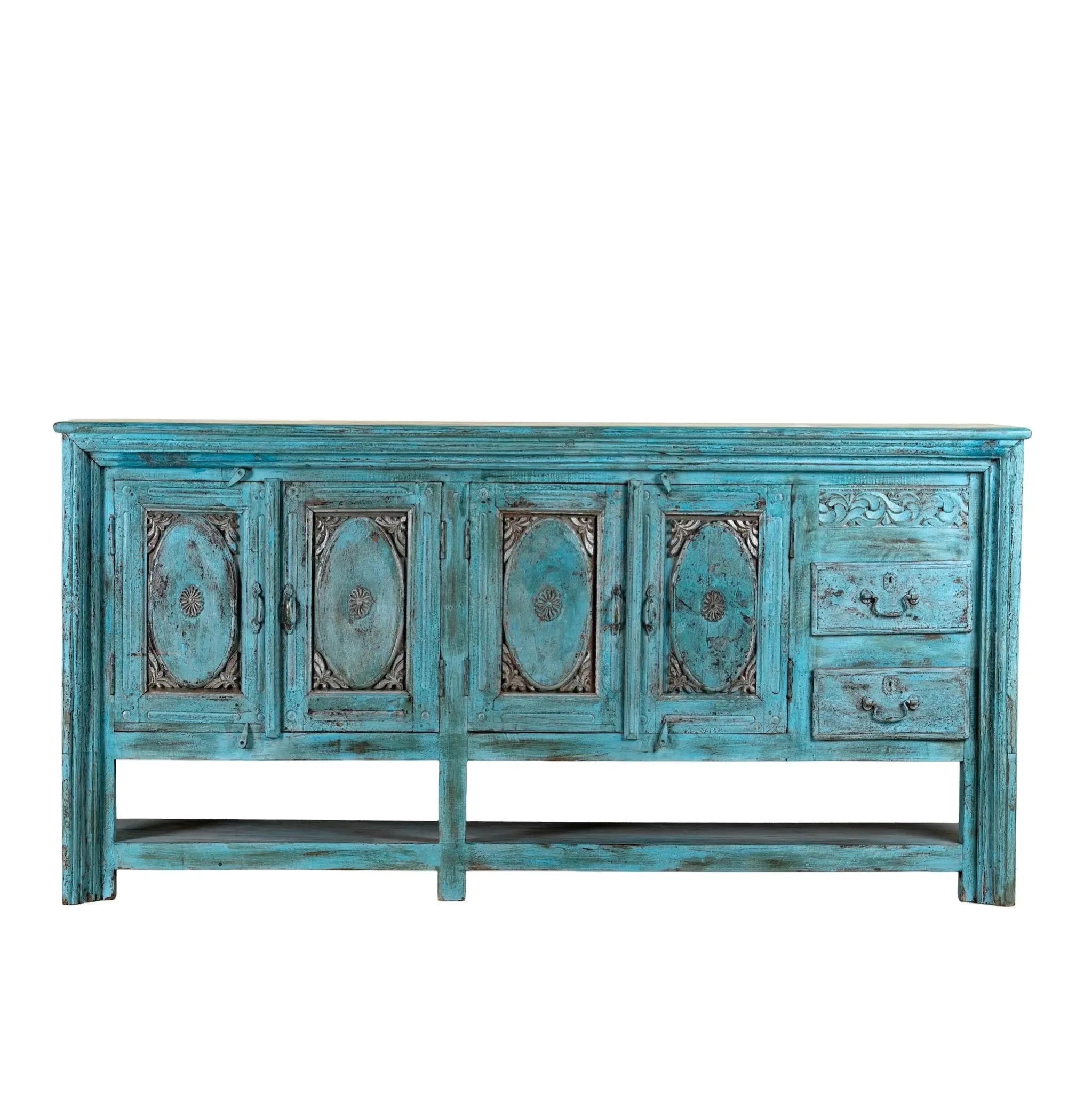 Kalpana Distressed Turquoise Heritage Sideboard Console - DOBRI ARTS AU