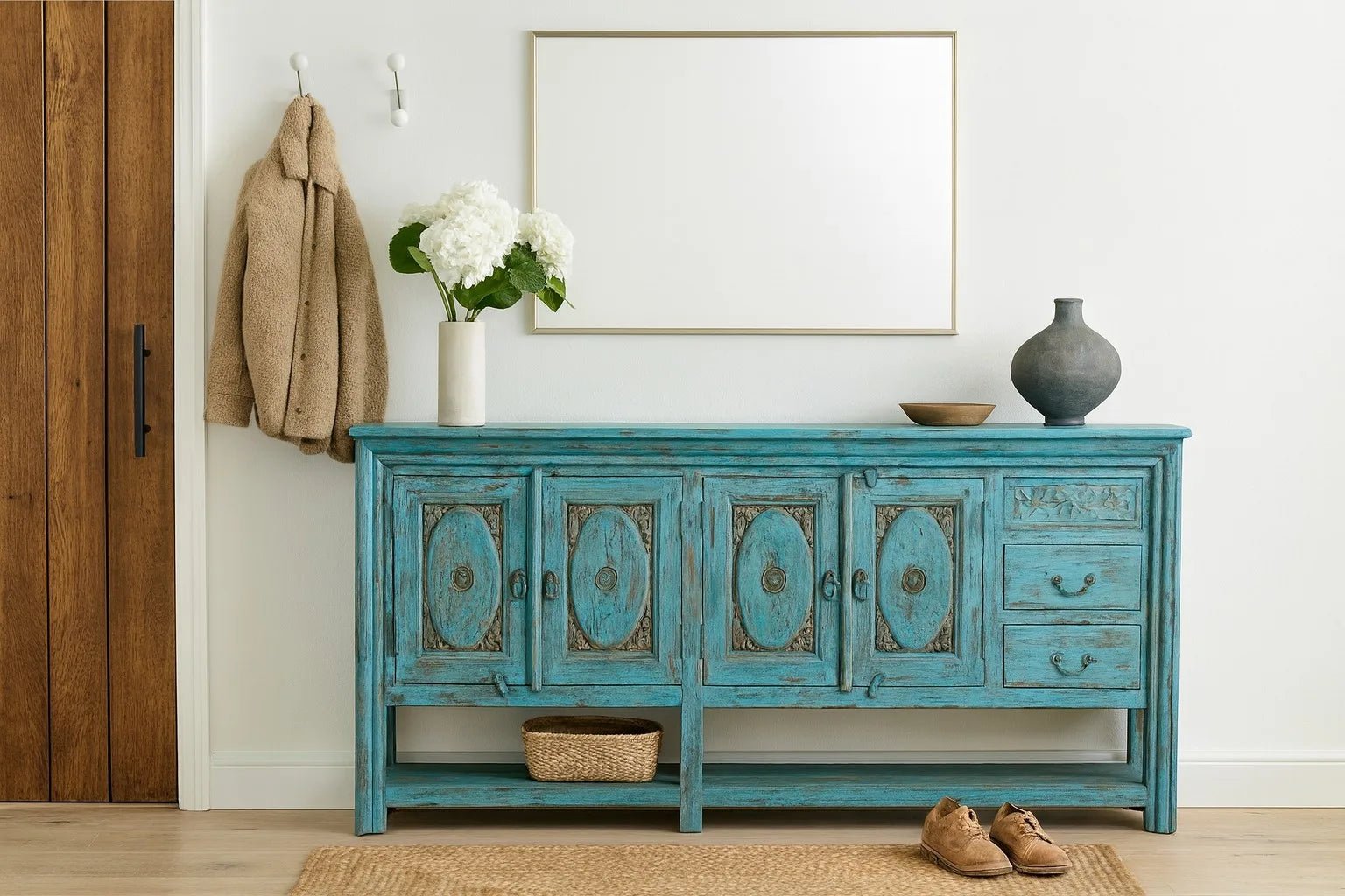 Kalpana Distressed Turquoise Heritage Sideboard Console - DOBRI ARTS AU