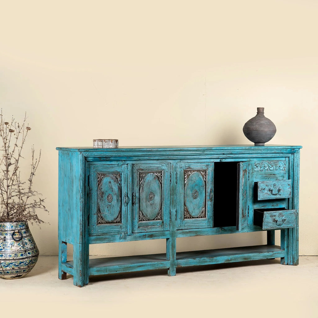 Kalpana Distressed Turquoise Heritage Sideboard Console - DOBRI ARTS AU
