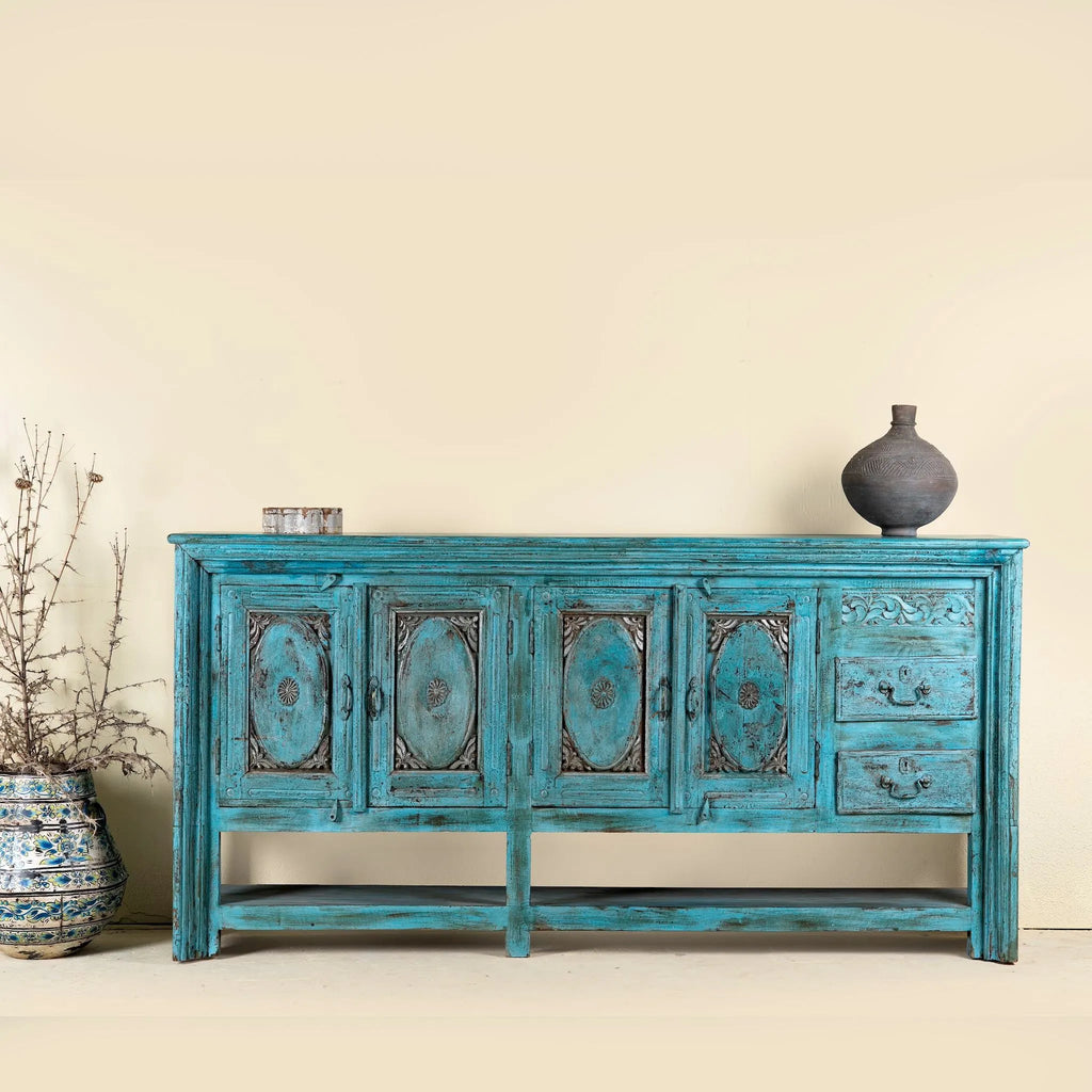 Kalpana Distressed Turquoise Heritage Sideboard Console - DOBRI ARTS AU