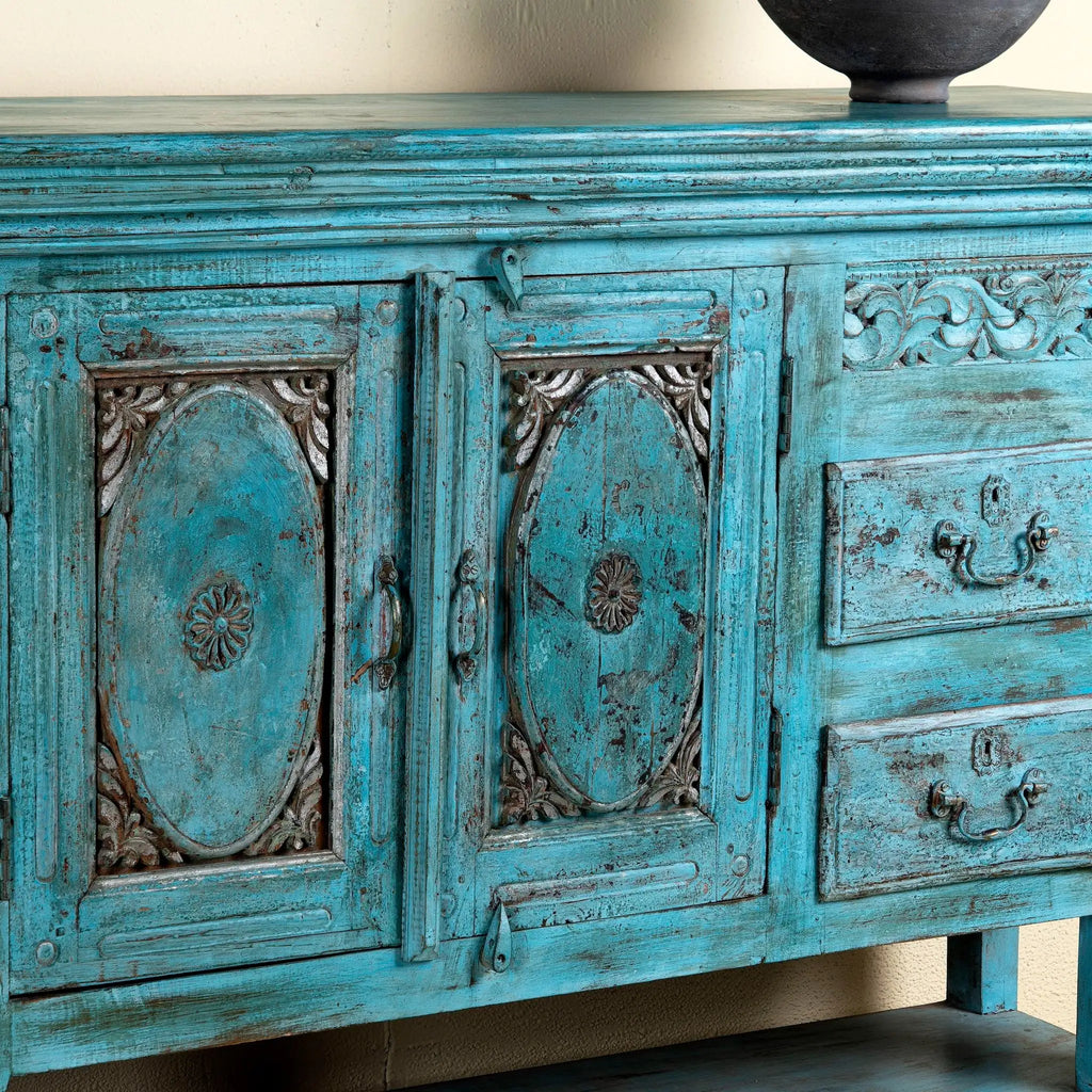 Kalpana Distressed Turquoise Heritage Sideboard Console - DOBRI ARTS AU