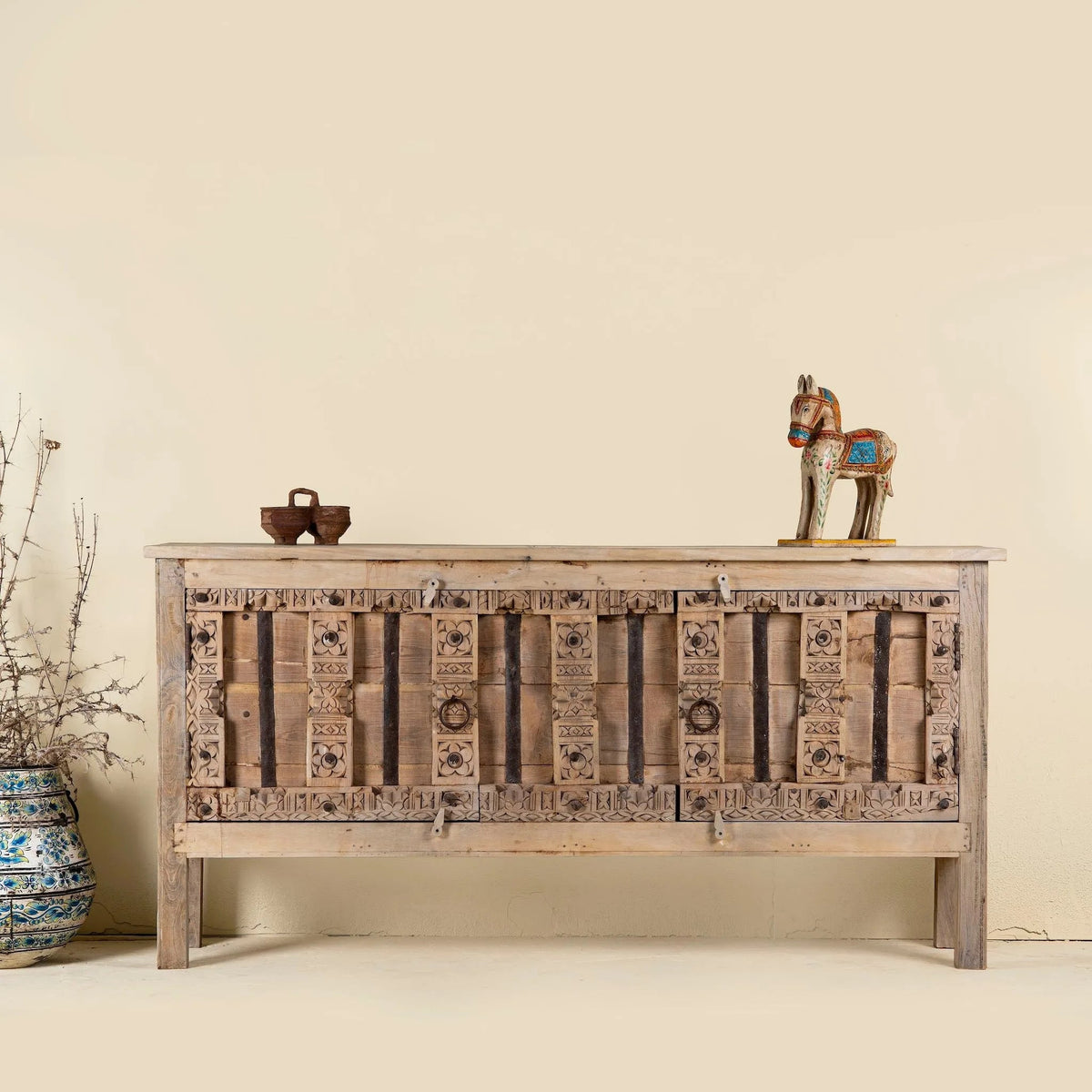 Kanan Vintage Hand-Carved Wooden Console - DOBRI ARTS AU
