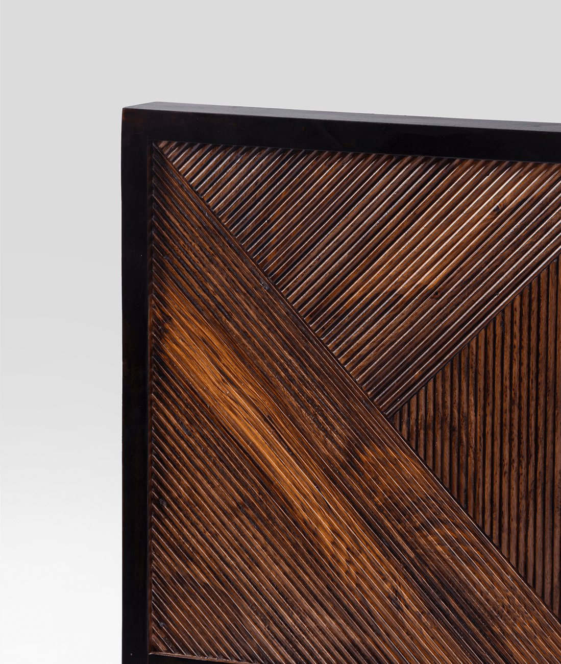 Kara Groove Hydraulic Bed – Geometric Sheesham Solid Wood Storage Bed with Designer Panelled Headboard - DOBRI ARTS AU