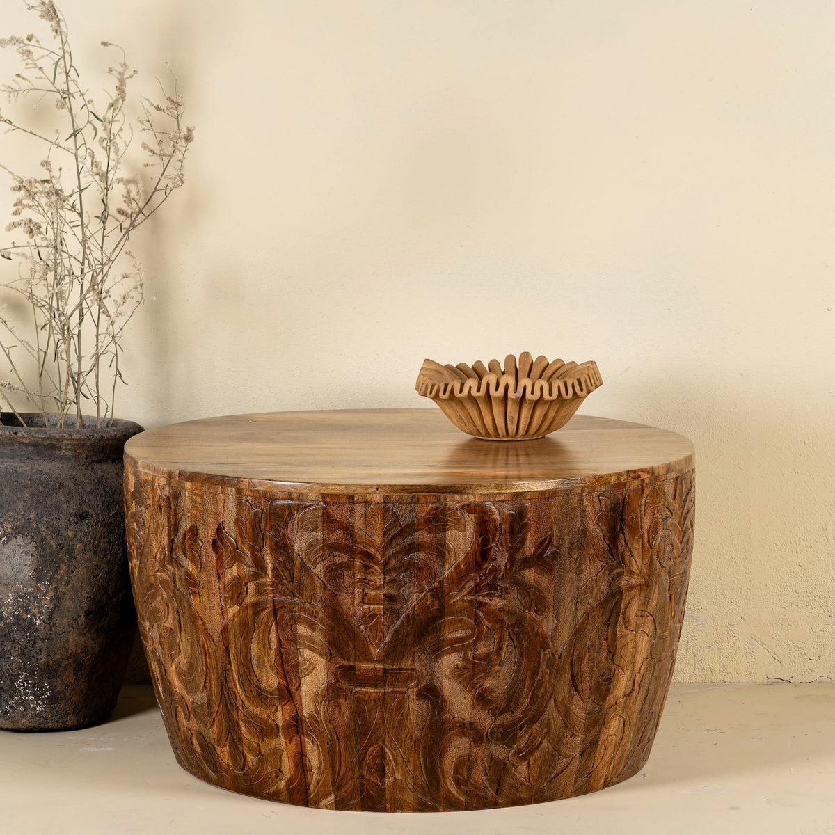 Kareena Solid Mango Wood Round Coffee Table - DOBRI ARTS AU