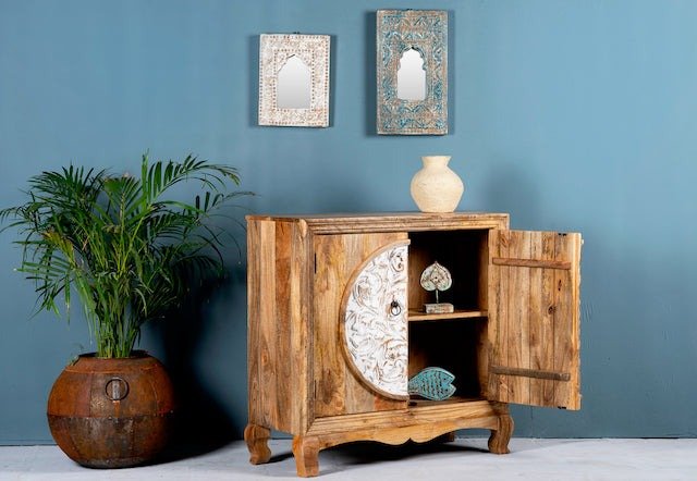 Kartarpur Hand-Carved Circular Motif Wooden Cabinet - DOBRI ARTS AU
