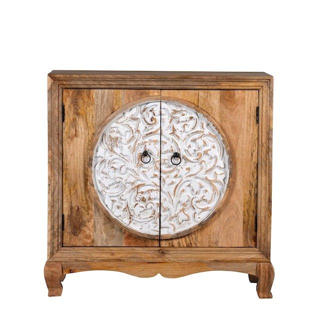 Kartarpur Hand-Carved Circular Motif Wooden Cabinet - DOBRI ARTS AU