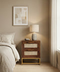 Kaveer Mango Solid Wood Bedside Table – Honey Finish Nightstand, Raised Metal Base, Open Shelf Storage & Rustic Bedroom Furniture - DOBRI ARTS AU