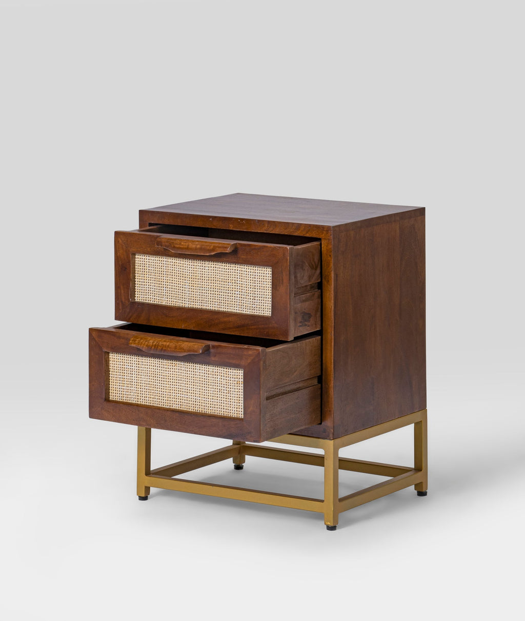 Kaveer Mango Solid Wood Bedside Table – Honey Finish Nightstand, Raised Metal Base, Open Shelf Storage & Rustic Bedroom Furniture - DOBRI ARTS AU
