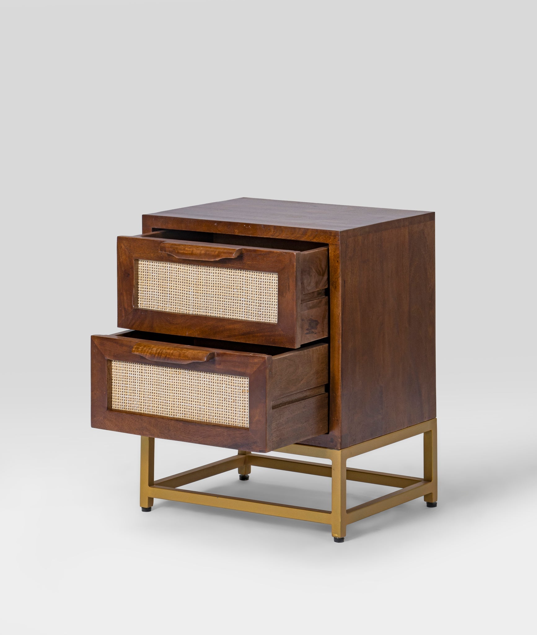 Kaveer Mango Solid Wood Bedside Table – Honey Finish Nightstand, Raised Metal Base, Open Shelf Storage & Rustic Bedroom Furniture - DOBRI ARTS AU