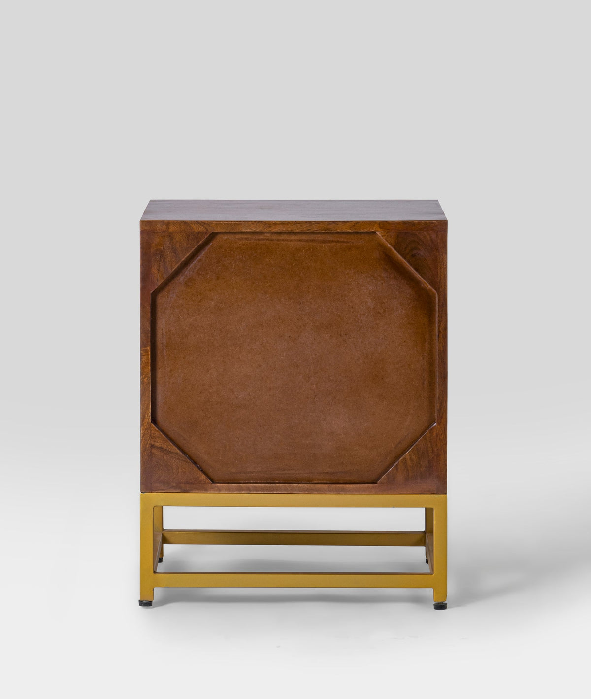 Kaveer Mango Solid Wood Bedside Table – Honey Finish Nightstand, Raised Metal Base, Open Shelf Storage & Rustic Bedroom Furniture - DOBRI ARTS AU