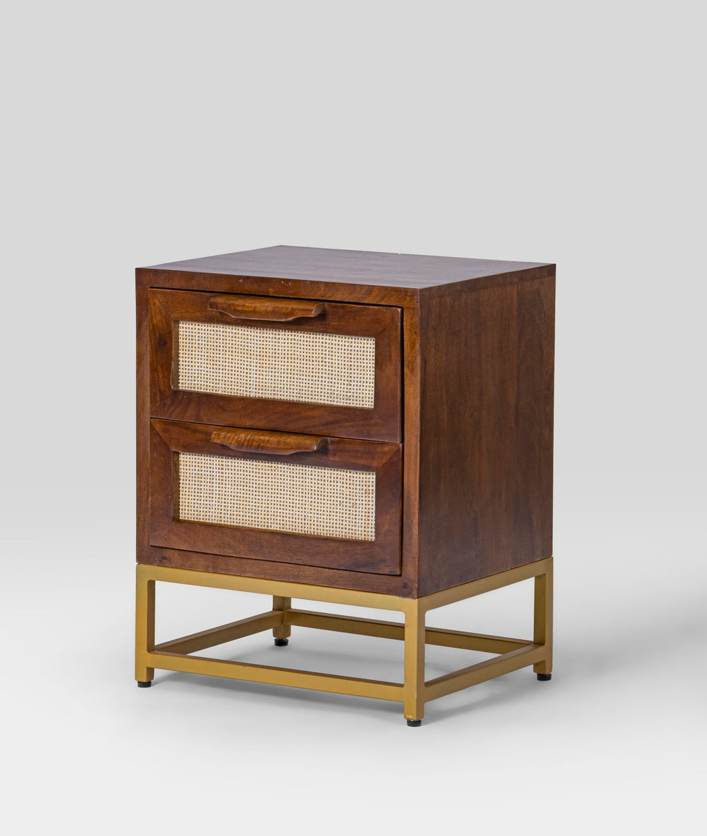 Kaveer Mango Solid Wood Bedside Table – Honey Finish Nightstand, Raised Metal Base, Open Shelf Storage & Rustic Bedroom Furniture - DOBRI ARTS AU