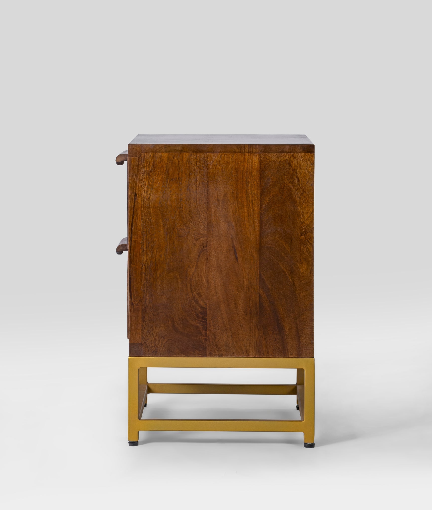Kaveer Mango Solid Wood Bedside Table – Honey Finish Nightstand, Raised Metal Base, Open Shelf Storage & Rustic Bedroom Furniture - DOBRI ARTS AU