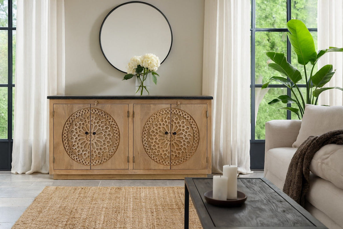 Kavira Carved Marble-Top Sideboard - DOBRI ARTS AU
