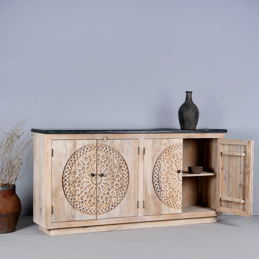Kavira Carved Marble-Top Sideboard - DOBRI ARTS AU