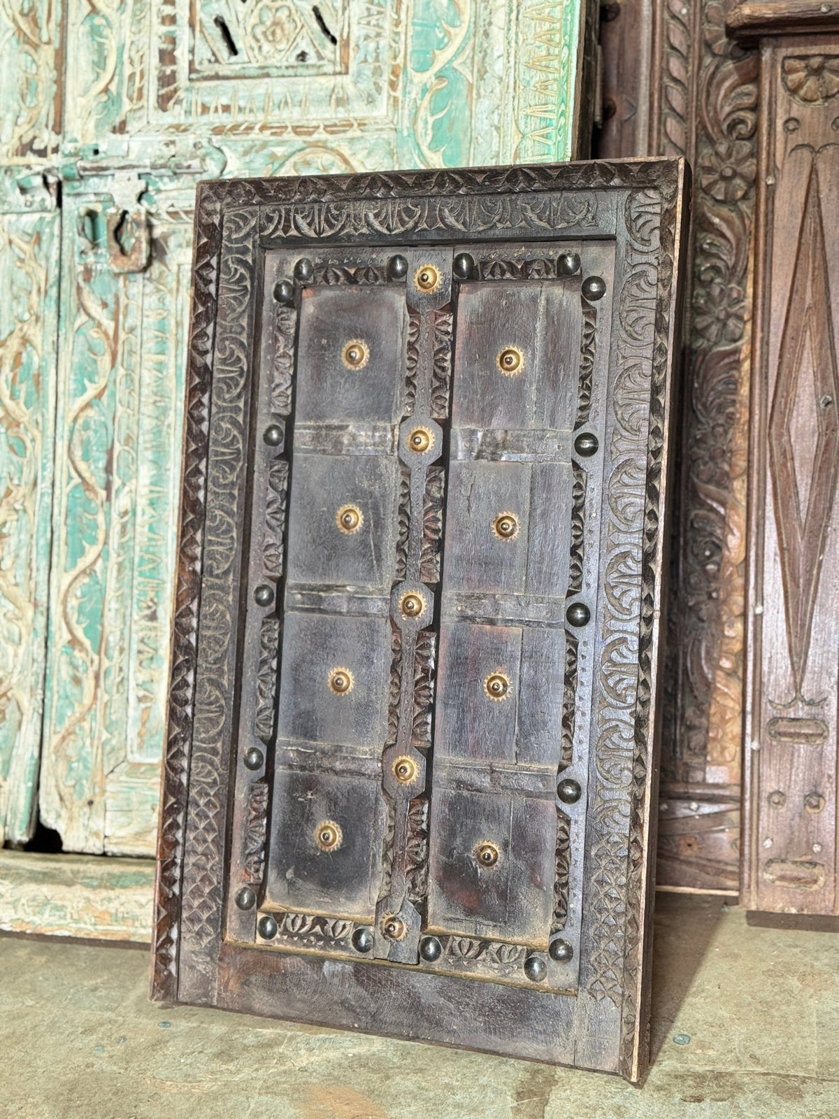Kavira Hand-Carved Iron-Studded Wooden Wall Panel - DOBRI ARTS AU