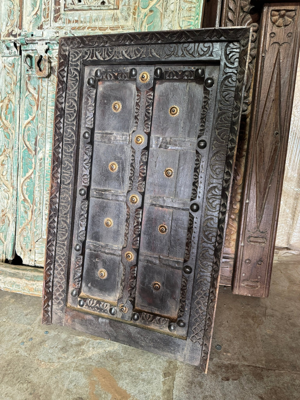 Kavira Hand-Carved Iron-Studded Wooden Wall Panel - DOBRI ARTS AU