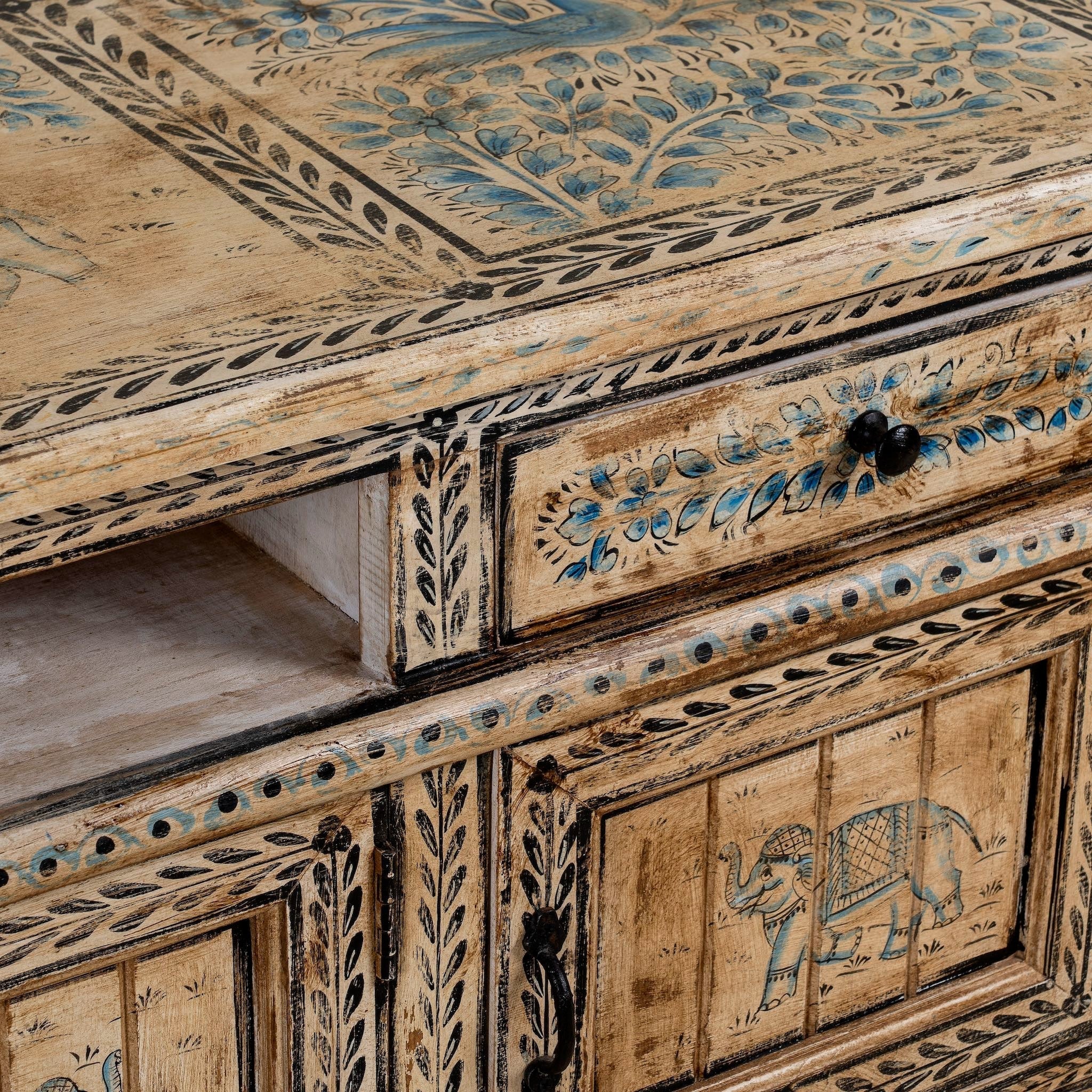 Khari Reclaimed Wood Hand-Carved Lowboard with Drawer & Cabinet Storage - DOBRI ARTS AU