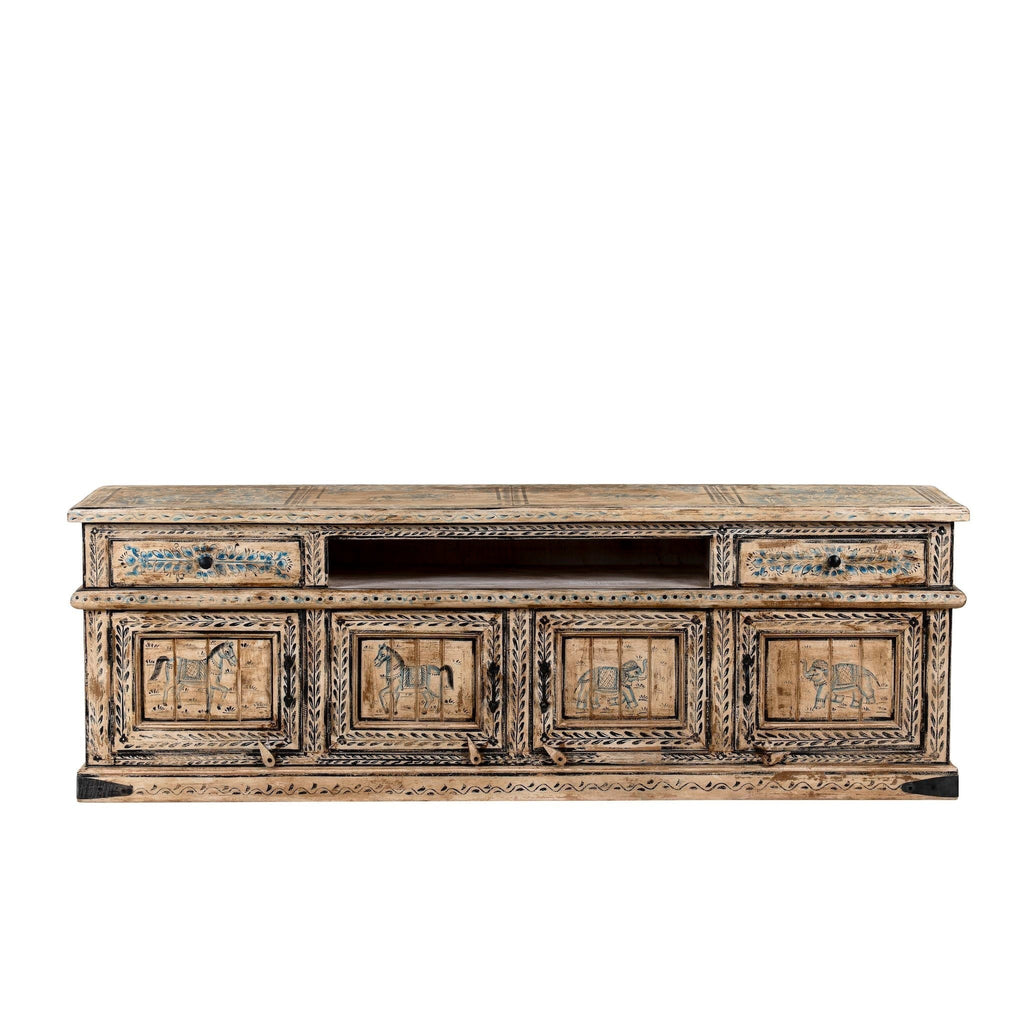 Khari Reclaimed Wood Hand-Carved Lowboard with Drawer & Cabinet Storage - DOBRI ARTS AU