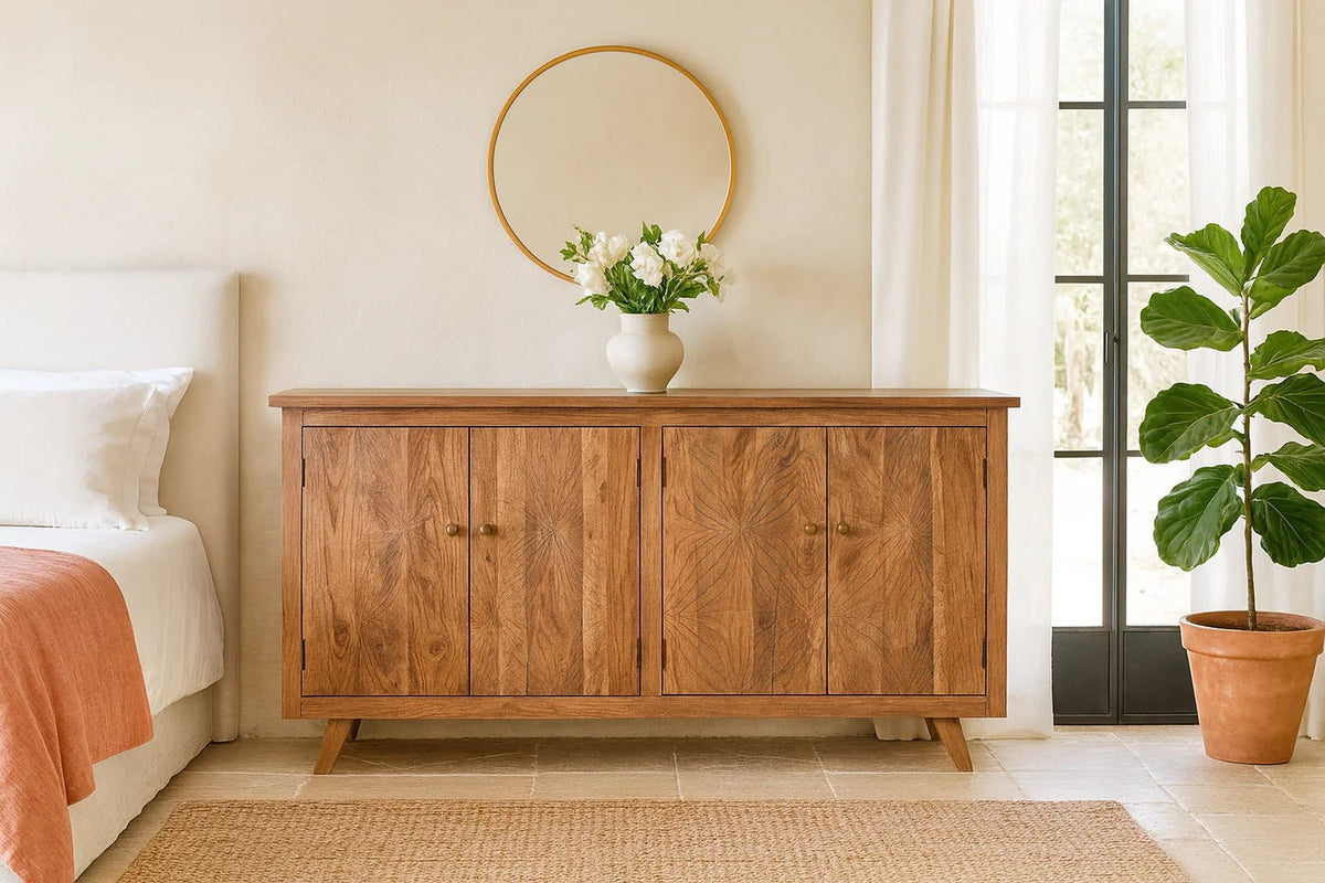 Krish Handcrafted Acacia Wood Carved Sideboard - DOBRI ARTS AU