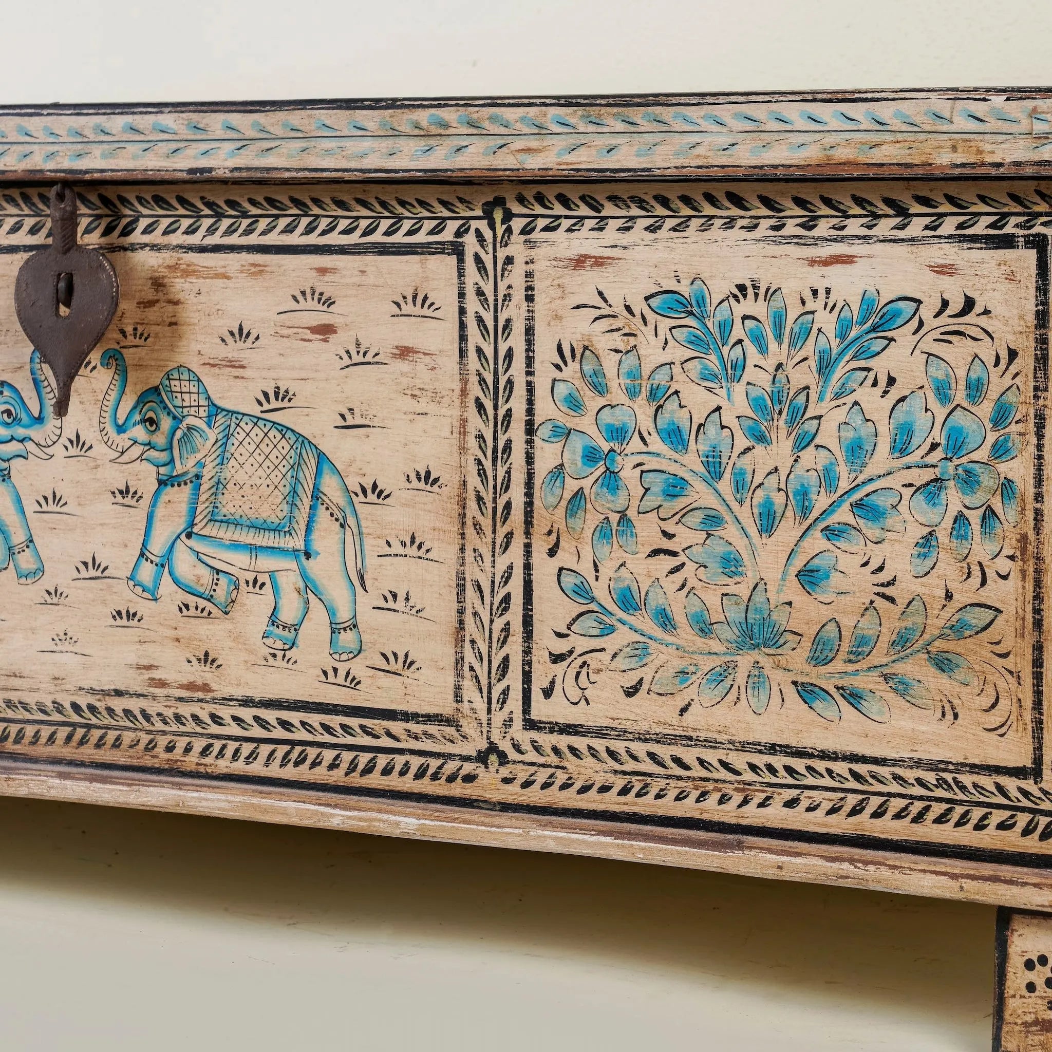 Kunal Hand-Painted Elephant & Tree Reclaimed Wood Storage Chest - DOBRI ARTS AU