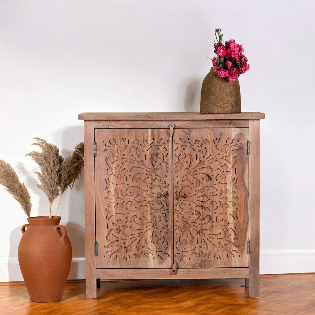 Lattice Door Wooden Storage Cabinet with Natural Finish - DOBRI ARTS AU